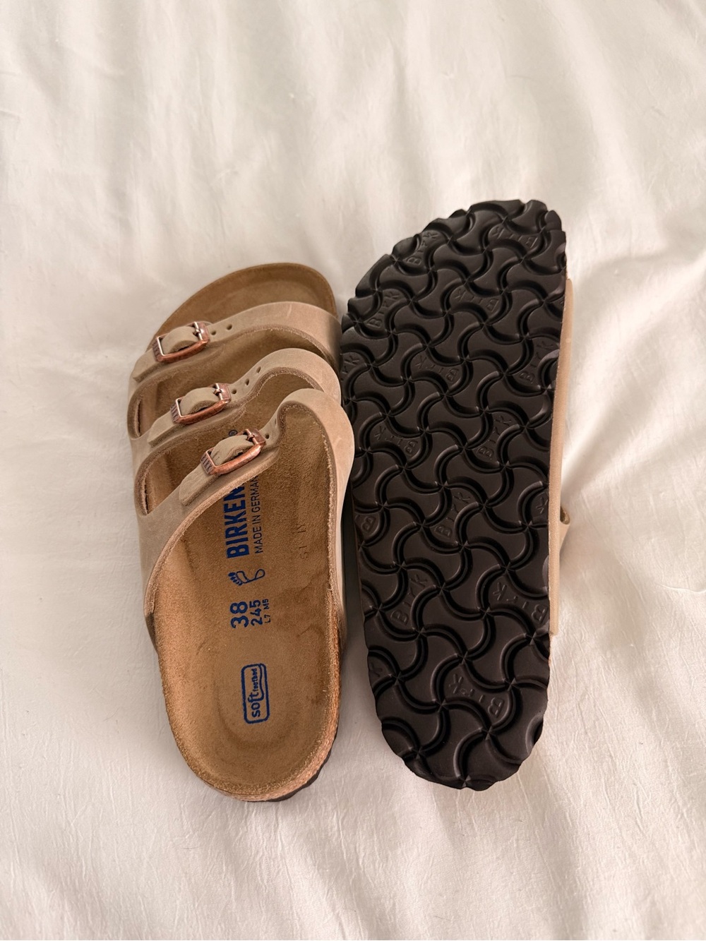Never Worn - Birkenstock Florida Soft Footbed Triple-Strap Sandals - Taupe - Picture 6 of 6